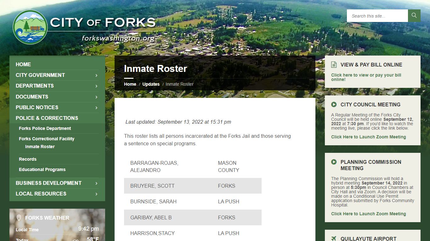 Inmate Roster | City of Forks - forkswashington.org